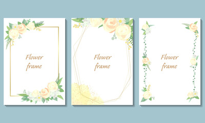 Fototapeta na wymiar Rose frame illustration set. Invitation or greeting card templates (vector, cut out)