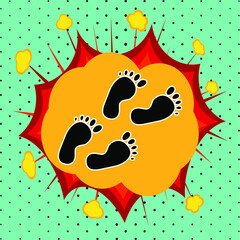 Human footprints sign, pop art explosion, vector illustration for design