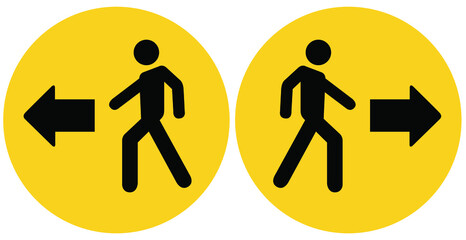 Social distancing concept for preventing coronavirus covid-19 with One way or work way sign, exit this way in black man icon and arrow on yellow circle black background 