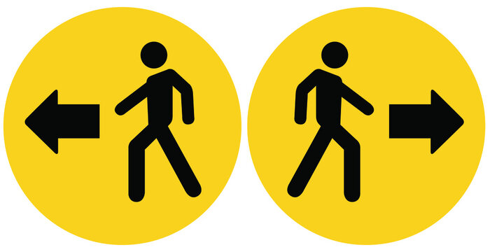 Social distancing concept for preventing coronavirus covid-19 with One way or work way sign, exit this way in black man icon and arrow on yellow circle black background 