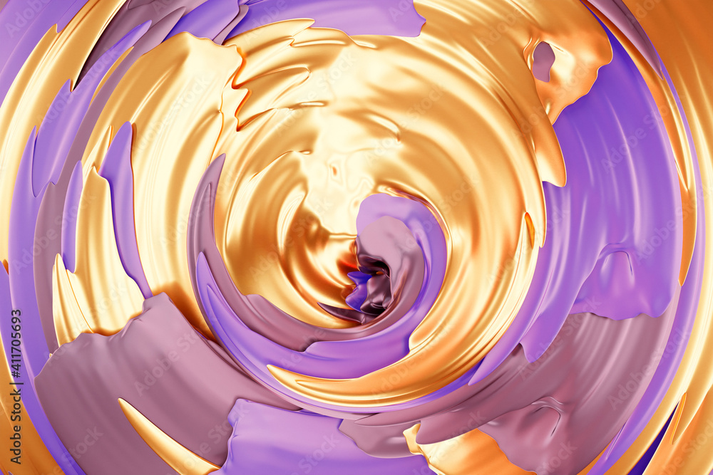 Aufkleber 3d illustration of a abstract violet and gold background with scintillating circles and gloss. illus