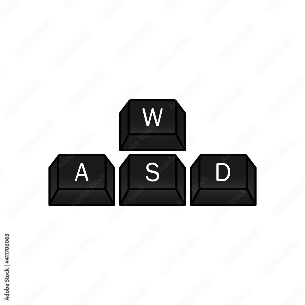 Poster computer gamer keyboard, wasd keys. wasd keys, game control keyboard buttons. gaming and cybersport 