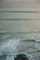 Pacific Ocean in Lima, Peru. Sunset in Peru. Green Coast.