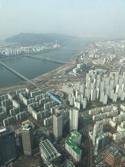 Beautiful Seoul Apartment Street and river from the Sky