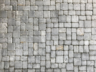 Natural stone wall texture background, Many gray rock block.