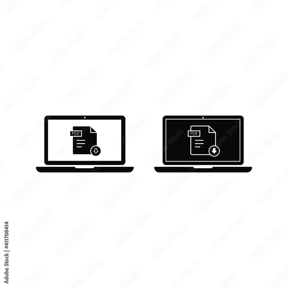 Wall mural download pdf button on laptop screen. downloading document concept. file with pdf label and down arr
