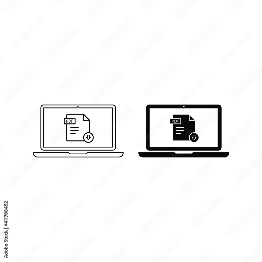 Wall mural download pdf button on laptop screen. downloading document concept. file with pdf label and down arr