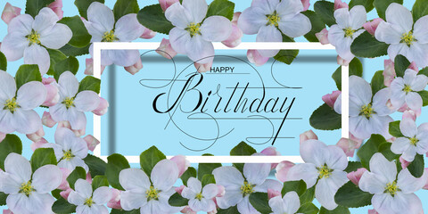 postcard , Internet banner , flat lay with a birthday greeting, with the inscription - happy...