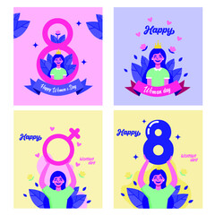 International Women's Day. Female character, flat design. Vector templates for cards, posters, flyers and other users