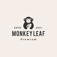 monkey leaf hipster vintage logo vector icon illustration