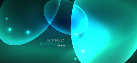 Neon ellipses abstract backgrounds. Shiny bright round shapes glowing in the dark. Vector futuristic illustrations for covers, banners, flyers and posters and other