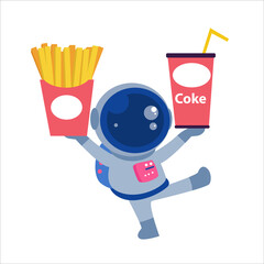 Fototapeta premium Astronaut With Cake and Drink Character Vector Template Design Illustration