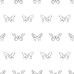 Natural seamless pattern. White background with geometric butterflies. Print for fabric. Vector illustration.	