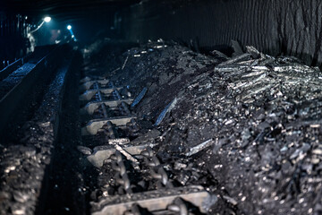 Fototapeta Coal mine scraper conveyor shearer. obraz