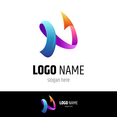 Simple Letter N arrow logo design concept with gradient multiple color