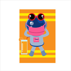 Cute Astronaut Drink Time With Mask Protection and Glasses Character Vector Template Design Illustration