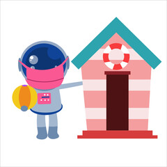 Cute Astronaut Playing Ball With Mask Protection Character Vector Template Design Illustration