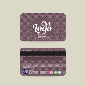 Front And Back Club Member Card Vintage Template Vector Illustration.