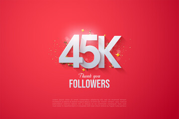 45k followers with illustrated numbers on a bright red background.