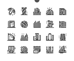 Future architecture. Housing in the mountains. Building, invention, futuristic and modern city. Stylish architecture. Innovation and future technology. Vector Solid Icons. Simple Pictogram