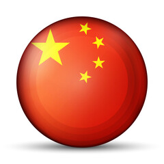 Glass light ball with flag of China. Round sphere, template icon. Chinese national symbol. Glossy realistic ball, 3D abstract vector illustration highlighted on a white background. Big bubble.