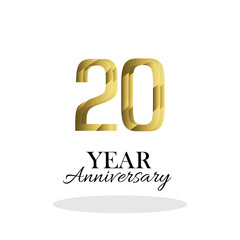 20 Year Anniversary Logo Vector Template Design Illustration gold and white
