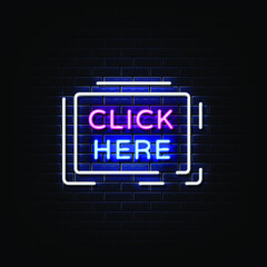 Click Here Neon Signs Style Text Vector