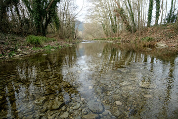 Spring water river stream winter forest landscape