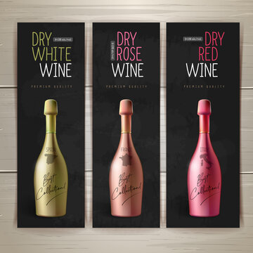 Wine restaurant menu design. Set of wine or champagne bottles