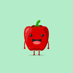 Red paprika character isolated on a green background. Red paprika character emoticon illustration
