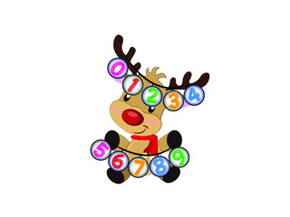 Reindeer face Vector illustration. cartoon deer sign. Kids Colored Cartoon Numbers Set. Vector set of 1-9 digit baby icons. school kids Mathematical Symbols.