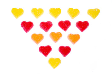 Fruit jelly marmalade of different colors on white background. Studio Photo