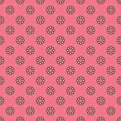 Geometric seamless pattern, oriental arabesque of bright stars in red tones, purple-pink background.