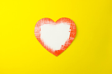 DIY card heart paints on a yellow background, the concept of mother's day, Valentine's day