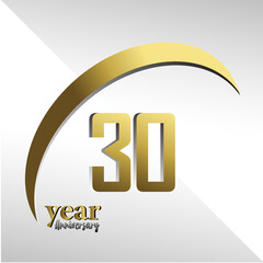 30 Year Anniversary Logo Vector Template Design Illustration gold and white