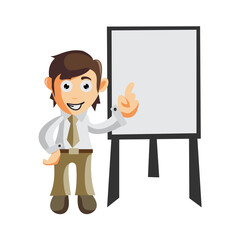 Business man with Blank Board cartoon character Illustration design creation Isolated