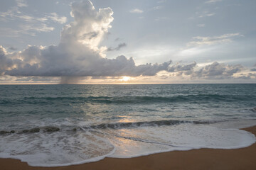 Sea and beach, sand, horizon and sky, beautiful sunset time.