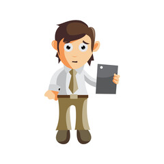 Business man Holding Phone tablet cartoon character Illustration design creation Isolated