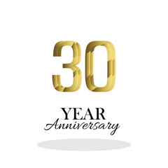 30 Year Anniversary Logo Vector Template Design Illustration gold and white