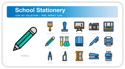 School stationery icon set