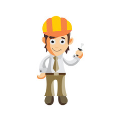 Business man Wear Helmet Construction and holding screwdriver cartoon character Illustration design creation Isolated