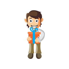 Business man Bring Gift cartoon character Illustration design creation Isolated