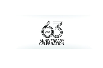 63 year anniversary celebration Black Line. logotype isolated on White background for celebration, invitation card, and greeting card-Vector