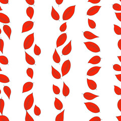 Floral seamless pattern with red exotic leaves on white background. Tropic branches. Fashion vector stock illustration for wallpaper, posters, card, fabric, textile.