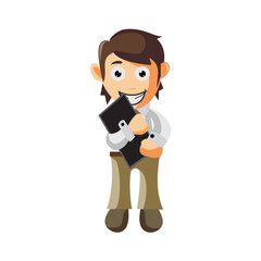 Business man Holding Phone Cellular cartoon character Illustration design creation Isolated
