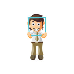 Business man Holding Frame cartoon character Illustration design creation Isolated