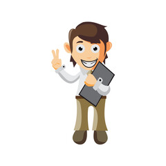 Business man Holding Phone tablet cartoon character Illustration design creation Isolated