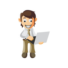 Business man Bring Laptop cartoon character Illustration design creation Isolated