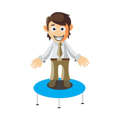 Business man on the trampoline cartoon character Illustration design creation Isolated