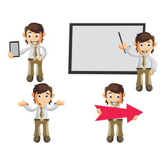 Business man cartoon character Illustration design creation Set with different gestures